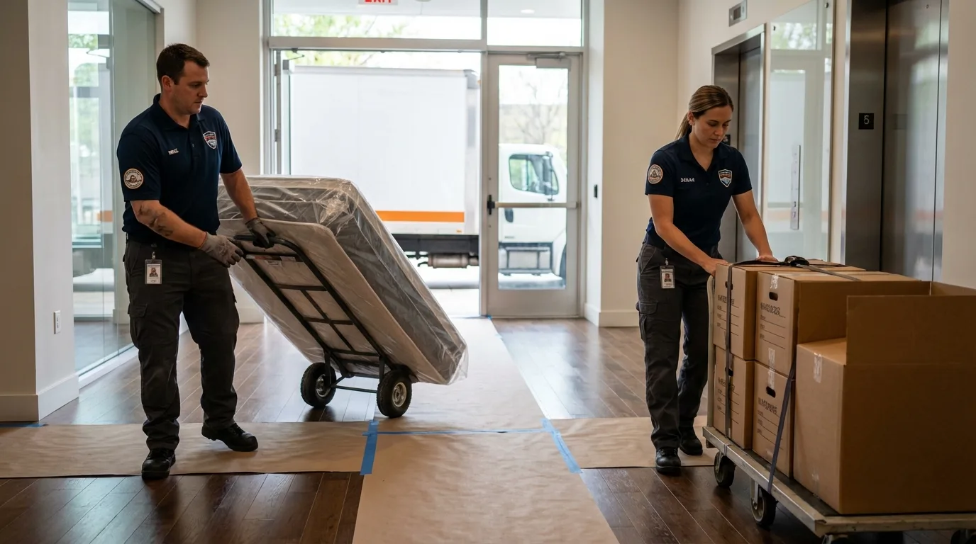 Professional apartment movers loading elevator in Henderson, NV